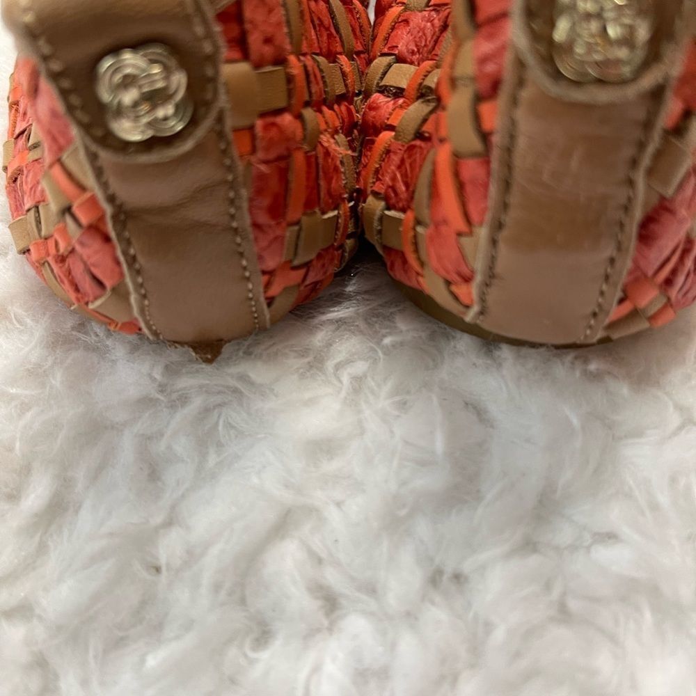 Elliott Lucca leather orange and tan woven ballerina flats with front bow SZ9 - Picture 9 of 12